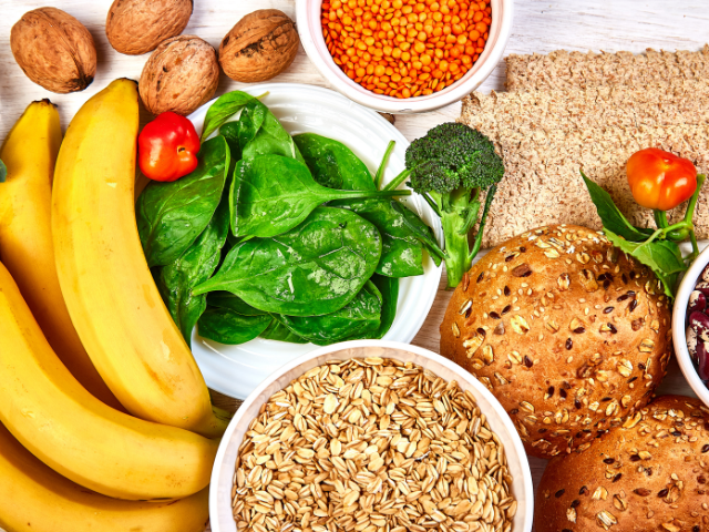 High-fibre foods including oats, wholegrains, lentils and vegetables — good fibre intake supports bowel health and your pelvic floor
