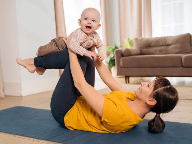 Woman doing gentle core reconnection exercise after caesarean birth
